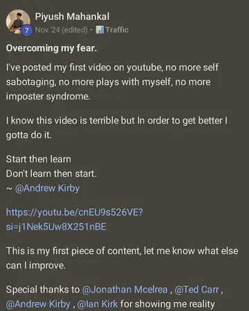 Piyush Mahankal's Skool post: Overcoming my fear.