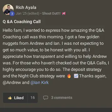 Rich Ayala's Skool post: Q &A Coaching Call